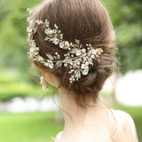 Wedding-Style Hair Clip and Earrings Combo with Gold Branch and Diamond Leaf Design