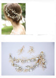 Wedding-Style Hair Clip and Earrings Combo with Gold Branch and Diamond Leaf Design